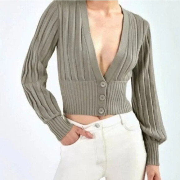 NEW WILFRED Plunge Front Cardigan Wool Sweater Basalt Grey Size XXS ARITZIA - Picture 1 of 11